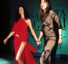 Sofia Milos and designer Elisabetta Roggiani for the grand finale of her Fashion Show in Los Angeles.